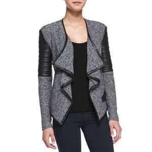 GENERATION LOVE Womens Jacket Small Gray Buckle Knit Faux Leather Moto Draped